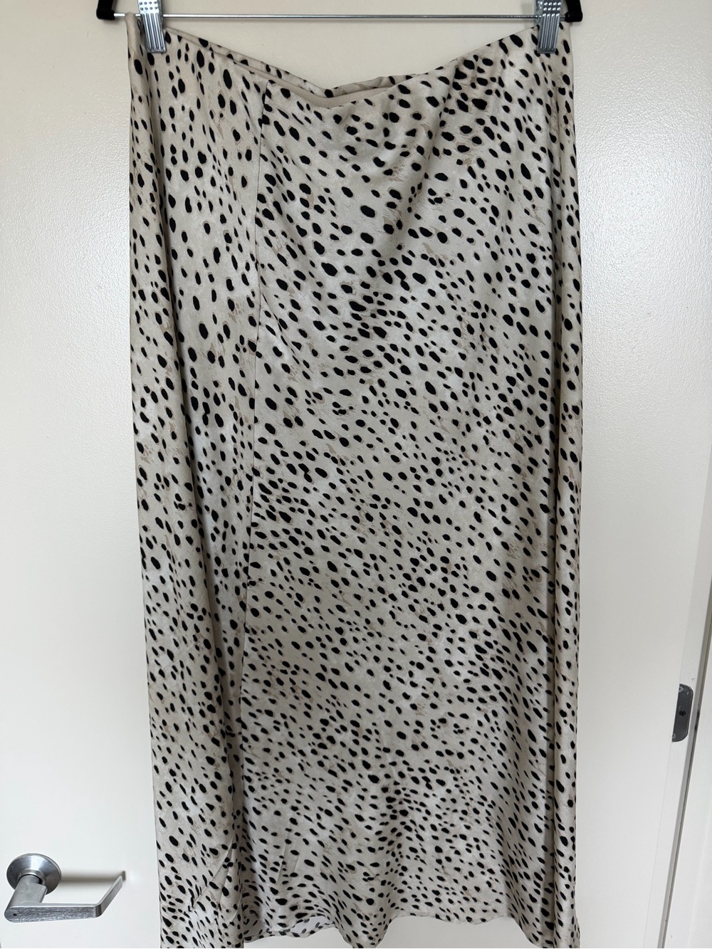 Beige and Black Spot Print Bias Skirt